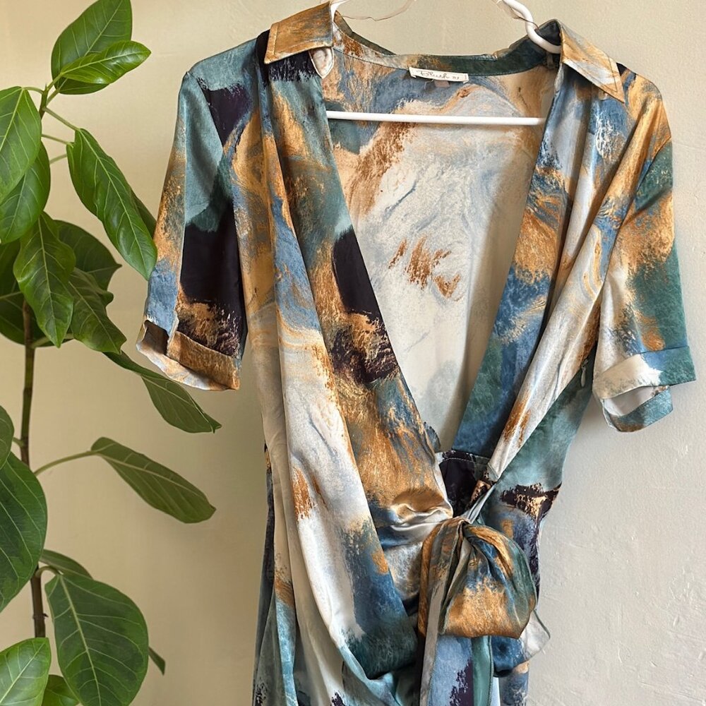 Abstract Print Wrap Dress